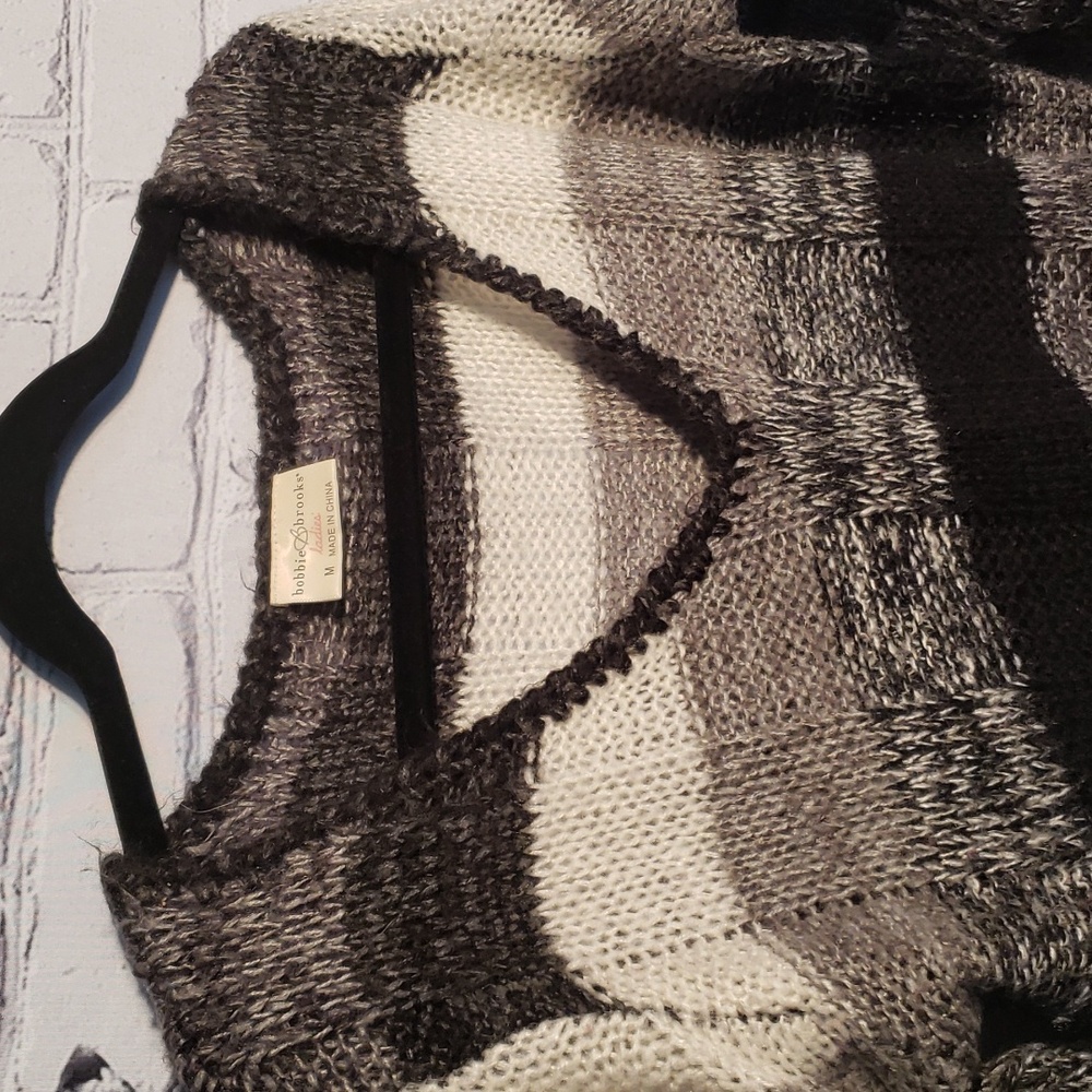 Bobbie Brooks sweater tunic style black grey cream stripe Sz M